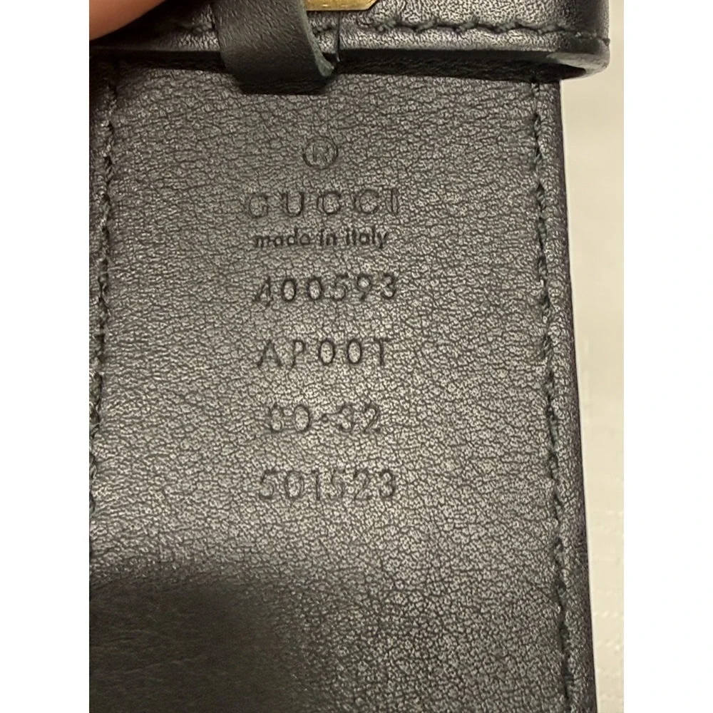 Vintage Gucci GG Marmont Leather Belt Unisex Size 32 Antiqued Gold Buckle w/ COA